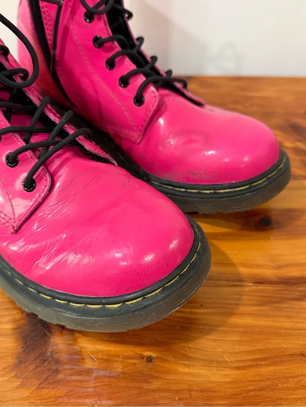 Dr Marten Delaney Hot Pink Patent Leather Boots
